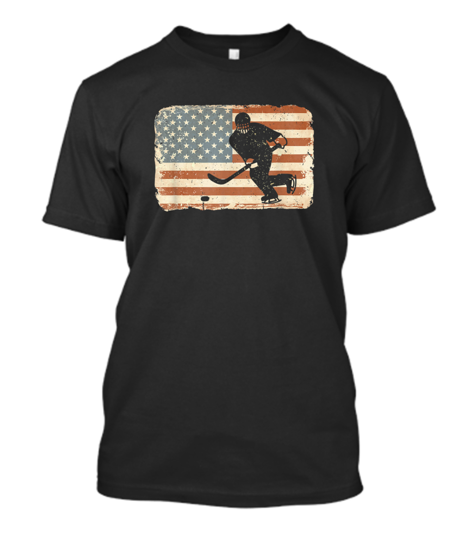 Ice Hockey Player With American Flag USA July T-Shirt