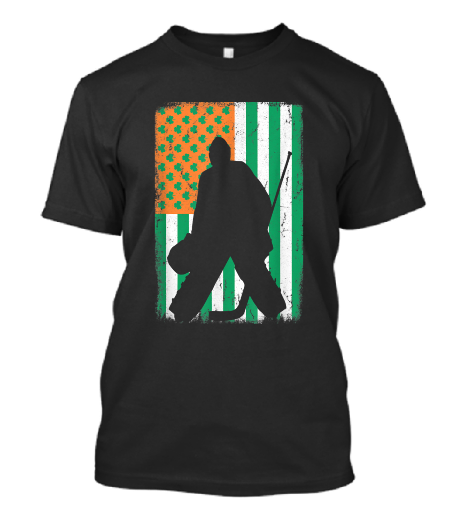 Ice Hockey Goalie With Irish American Flag And Shamrock Design St Patrick's T-Shirt