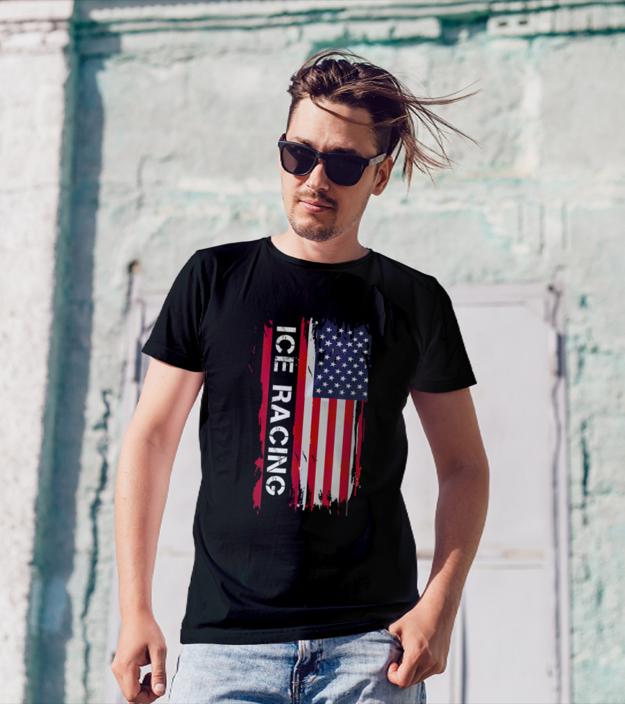 Ice Racing American Flag Usa Brush Stroke T-Shirt