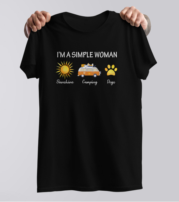 I'm A Simple Woman Sunshine Camping Dogs Van Paw Prints T-Shirt