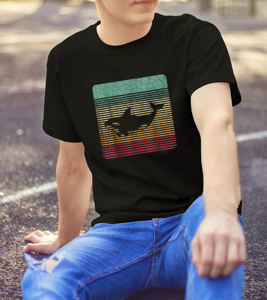 Killer Whale Orca Retro Vintage Novelty Birt Stripes Cracked Background T-Shirt