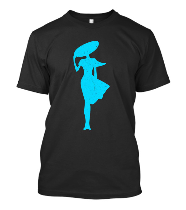 Lady In The Wind Hat Silhouette Blue T-Shirt