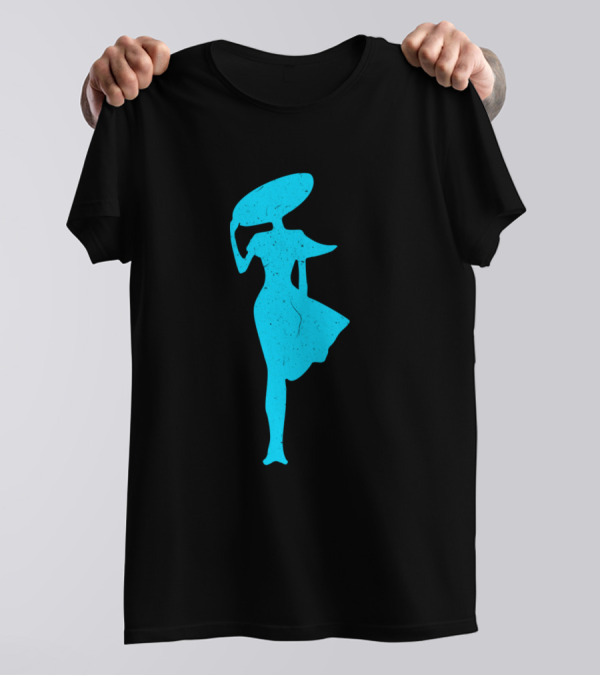 Lady In The Wind Hat Silhouette Blue T-Shirt