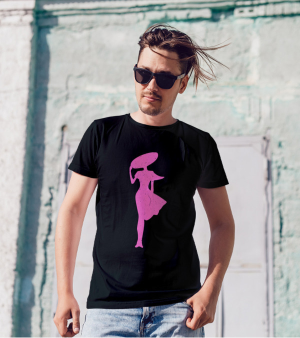 Lady In The Wind Pink Silhouette Fashion T-Shirt