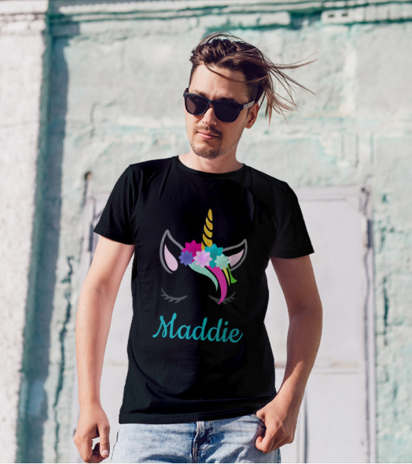 Maddie Unicorn Floral Headband Name Maddie T-Shirt