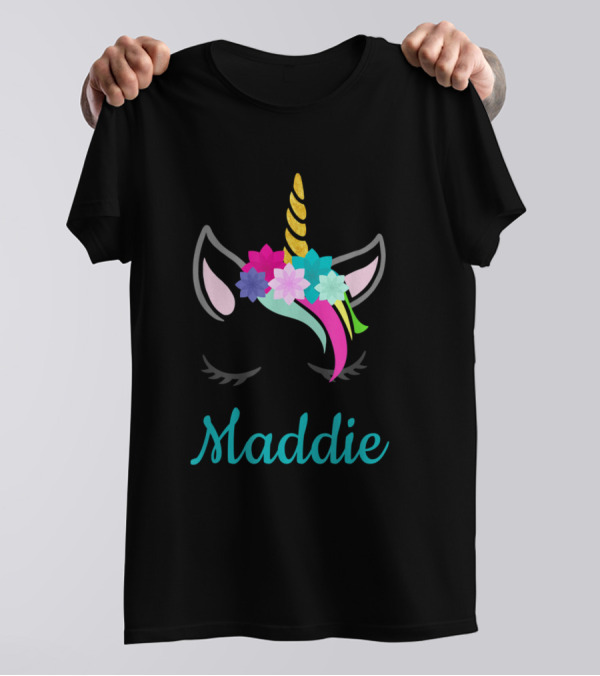 Maddie Unicorn Floral Headband Name Maddie T-Shirt