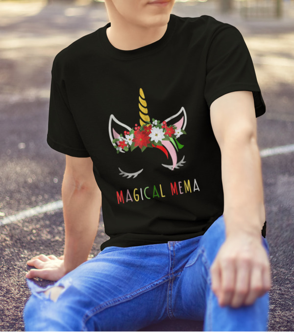Magical Mema Christmas Unicorn Flower Crown T-Shirt