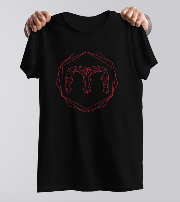 Melagoodo Geometric Red Hexagonal Outline With Stylized Ram Head T-Shirt