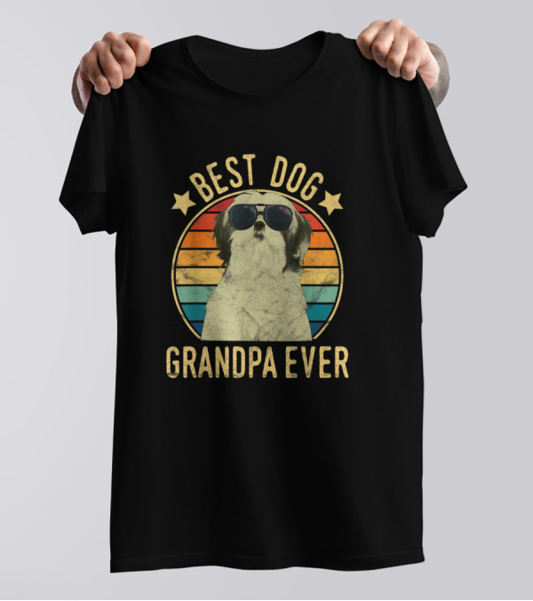 Best Dog Grandpa Ever Shih Tzu Retro Sunglasses T-Shirt