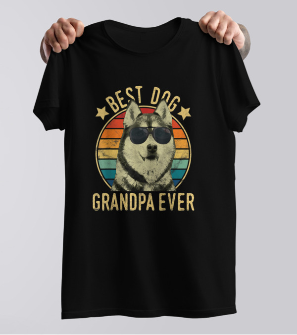 Best Dog Grandpa Ever Siberian Husky With Sunglasses T-Shirt