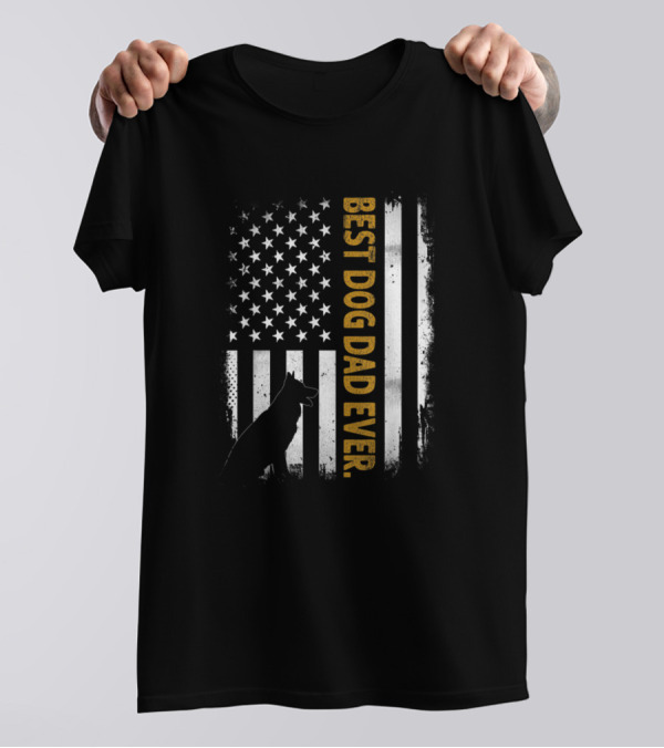 Best Dog Dad Ever German Shepherd American Flag T-Shirt