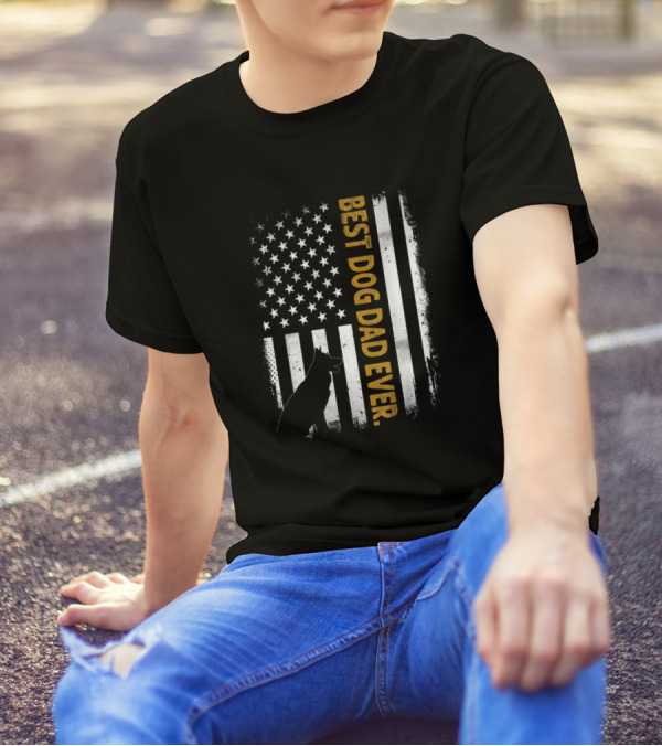 Best Dog Dad Ever German Shepherd American Flag T-Shirt