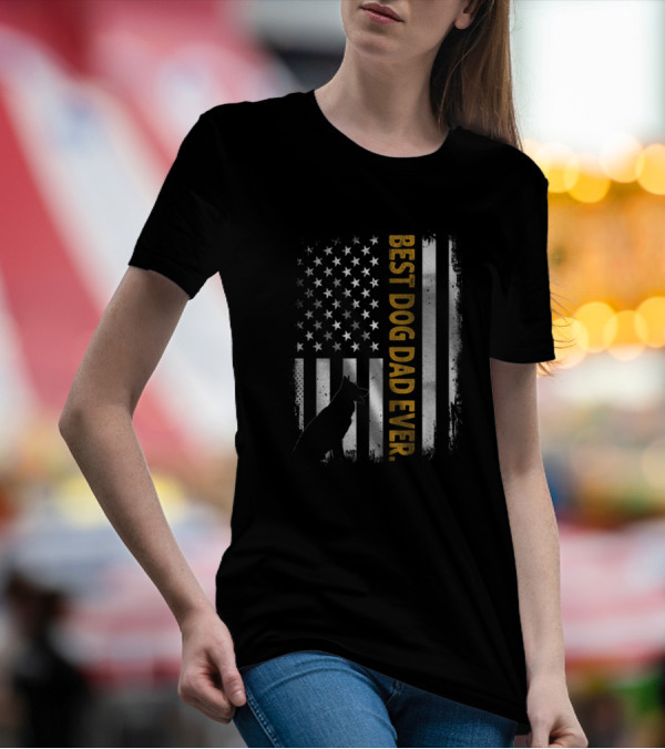 Best Dog Dad Ever German Shepherd American Flag T-Shirt