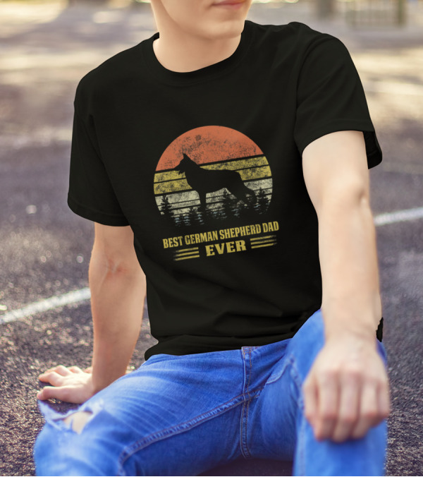 Best German Shepherd Dad Ever Vintage Sunset Forest T-Shirt