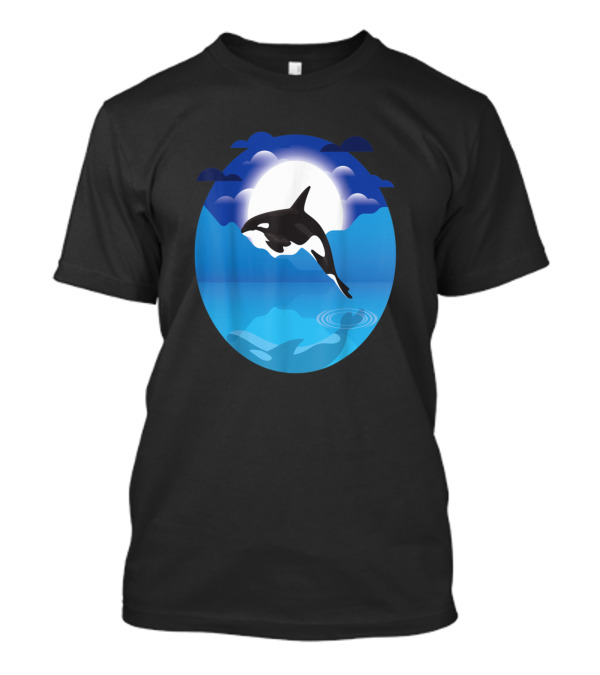 Midnight Orca 363 Full Moon Jump Over Ocean Scene T-Shirt