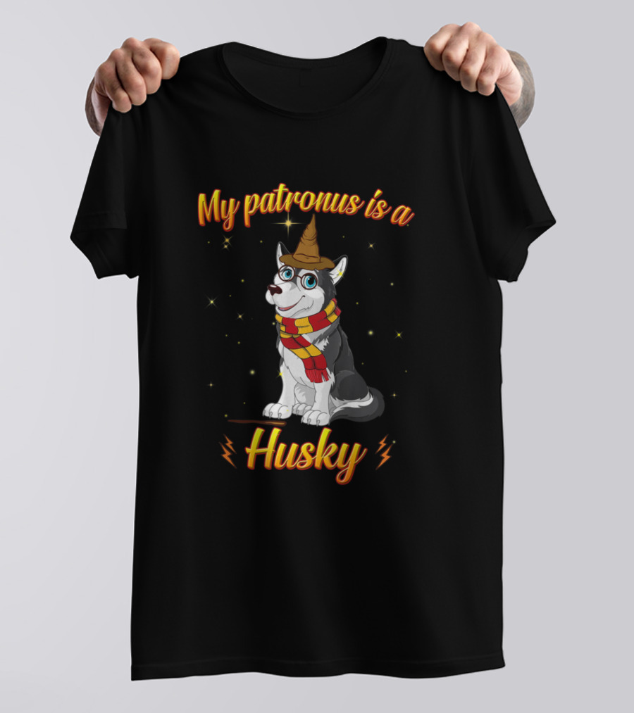 My Patronus Is A Husky Wearing Wizard Hat And Scarf T-Shirt