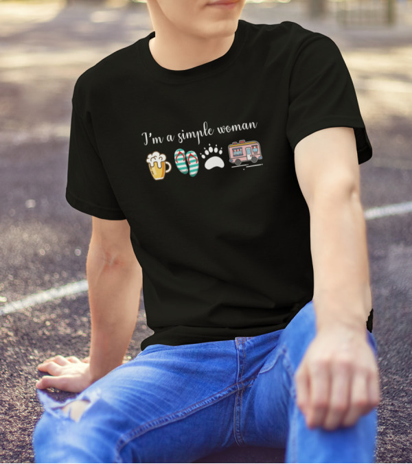 I'm A Simple Woman Beer Flip Flops Dog Paw Camper T-Shirt