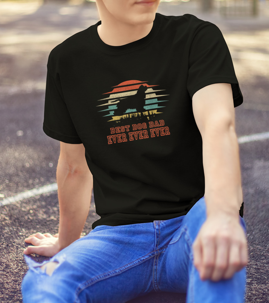 Best Dog Dad Ever Sunset Retro Cocker Spaniel T-Shirt