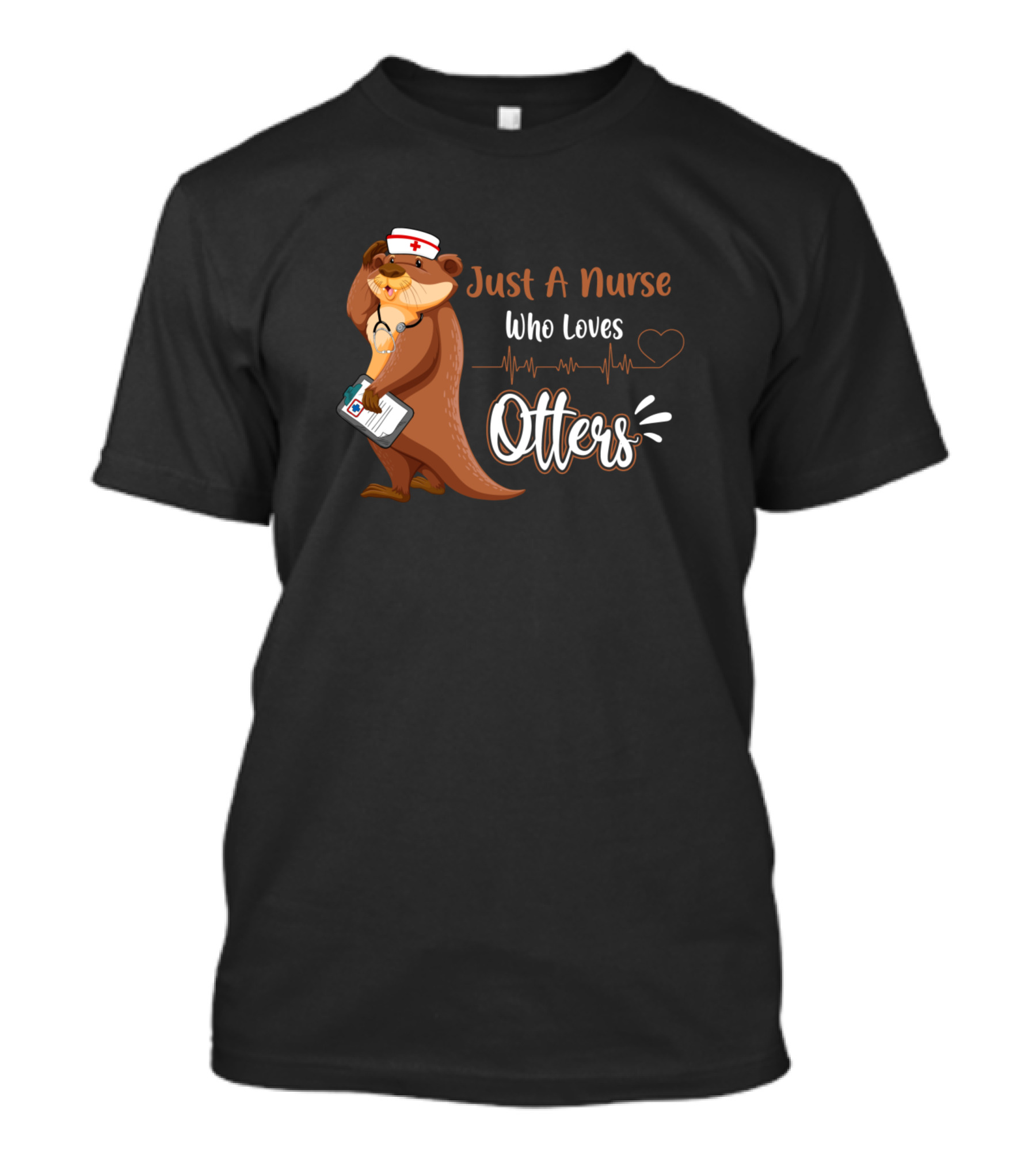 Just A Nurse Who Loves Otters Heartbeat Clipboards Fun T-Shirt