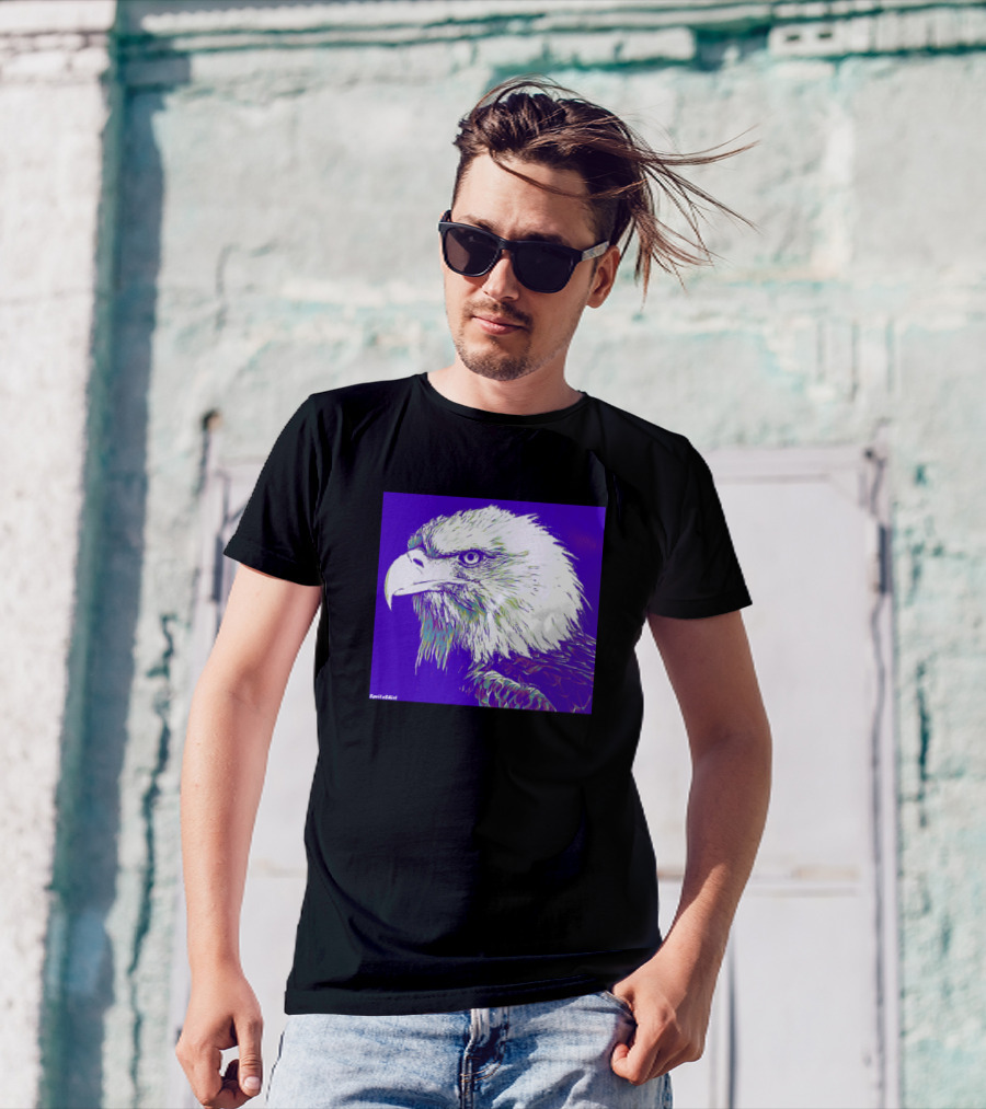 Pop Art Neon Eagle By BasiliStudio Purple Green T-Shirt