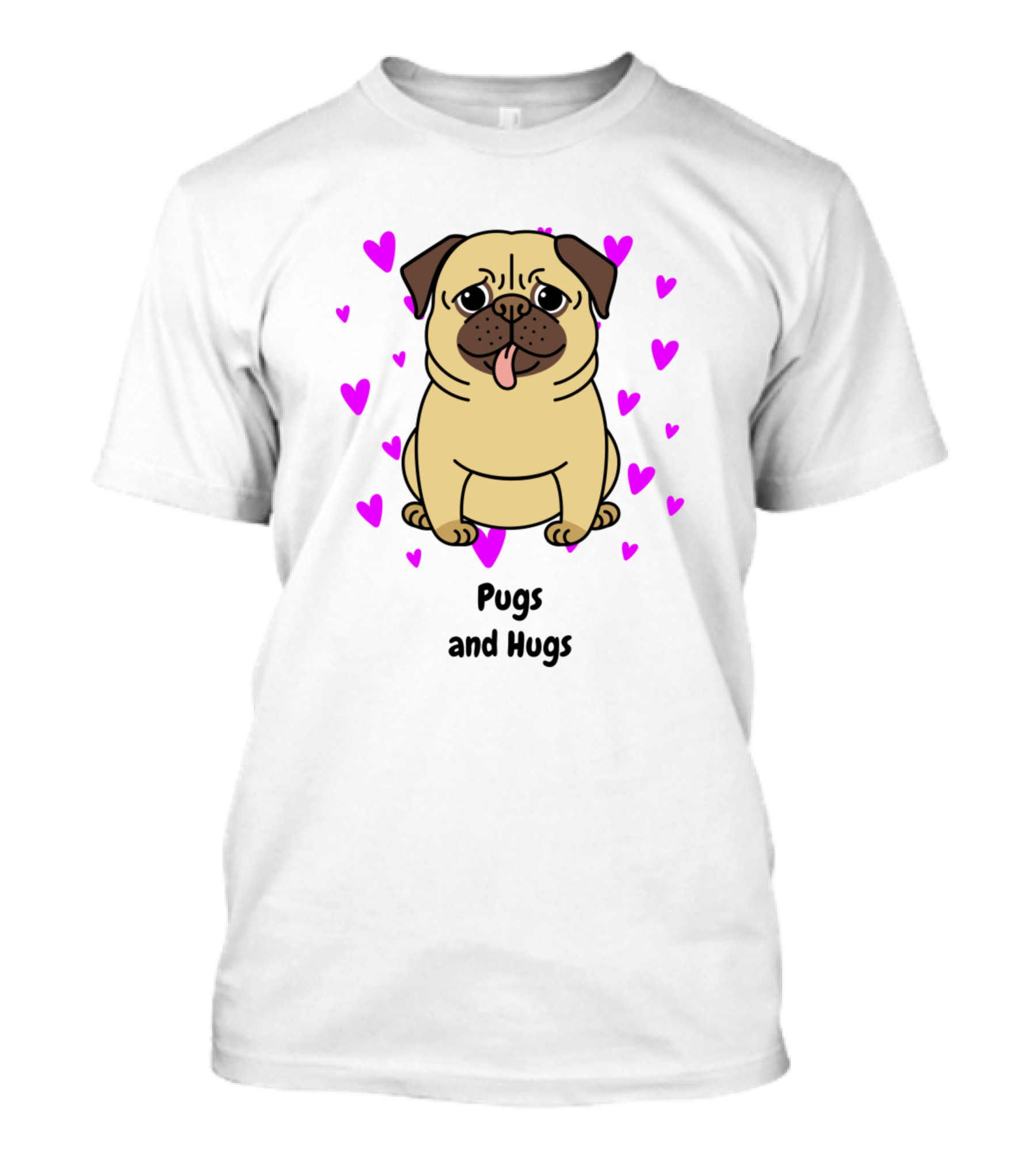 Pugs And Hugs Cute Pug Surrounded By Pink Hearts T-Shirt