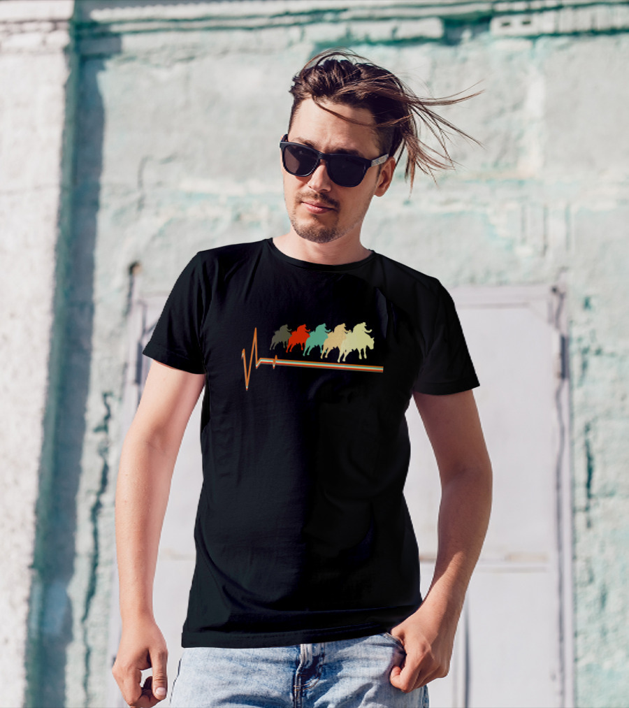 Retro Vintage Bull Riding Heartbeat Love T-Shirt