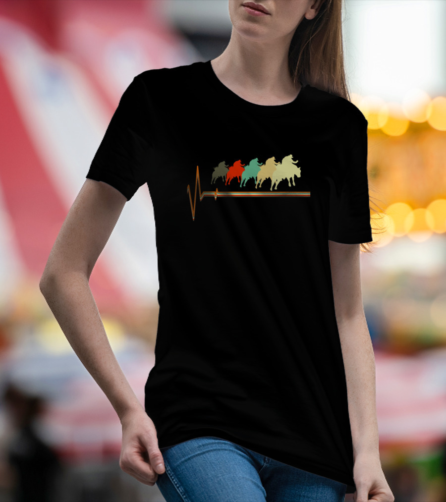 Retro Vintage Bull Riding Heartbeat Love T-Shirt