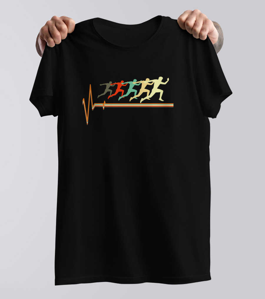 Retro Vintage Running Heartbeat Silhouette With EKG Line T-Shirt