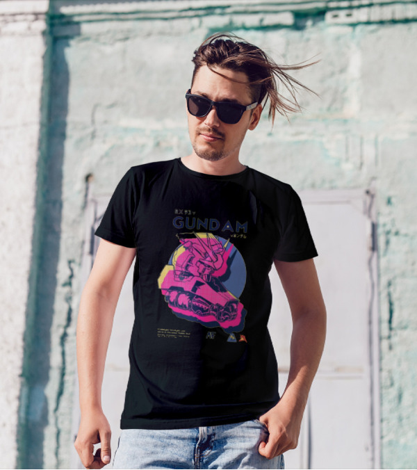 RX 93 V Gundam Neon Mecha Head Graphic AF T-Shirt