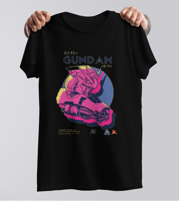 RX 93 V Gundam Neon Mecha Head Graphic AF T-Shirt