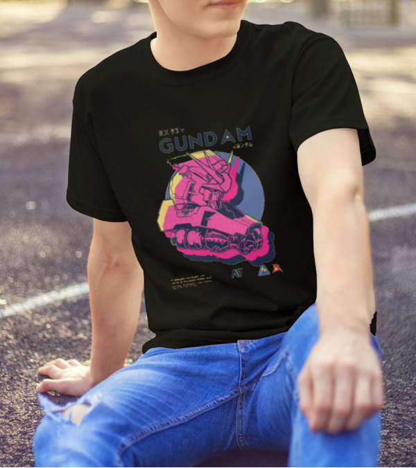 RX 93 V Gundam Neon Mecha Head Graphic AF T-Shirt