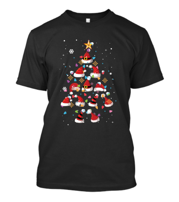 Santas Hat Xmas Christmas Tree Lights Snow Star T-Shirt