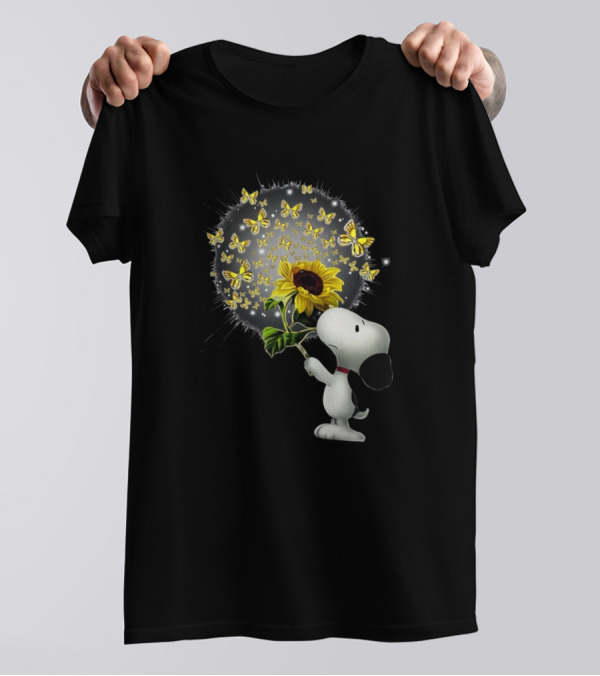 Snoopy With Sunflower And Butterflies T-Shirt