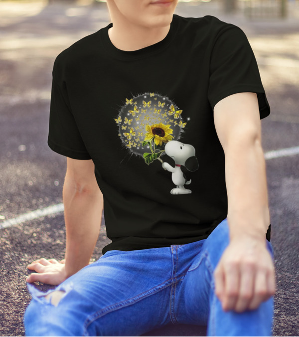 Snoopy With Sunflower And Butterflies T-Shirt