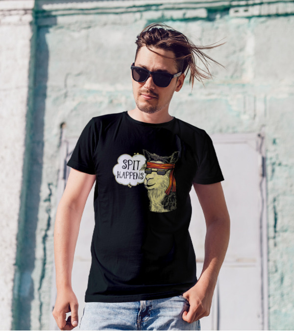 Spit Happens Llama Funny Sunglasses Bandana T-Shirt