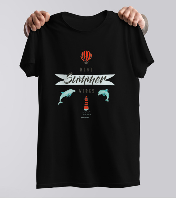 Best Summer Vibes Hot Air Balloon And Dolphins T-Shirt