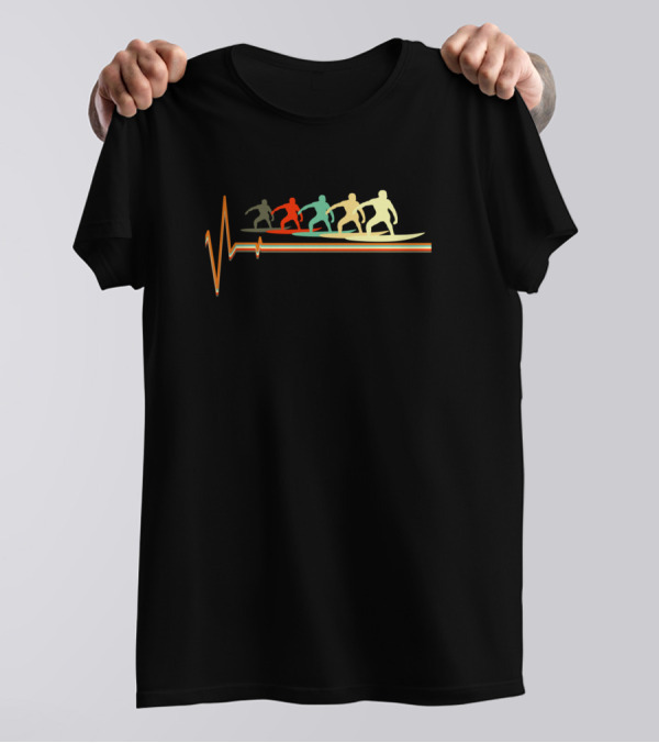 Surfing Heartbeat Vintage Retro Surfer T-Shirt