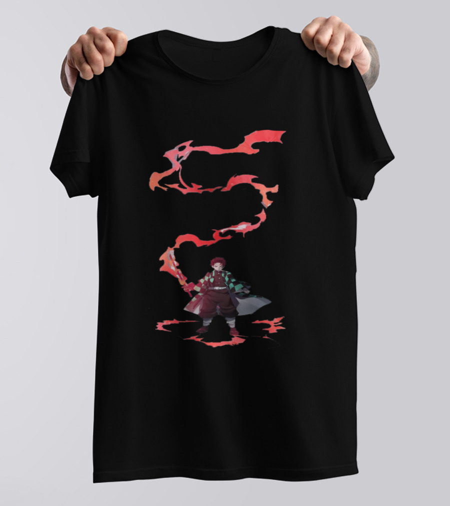 Tanjiro Kamado Fire Sword Demon Slayer Manga Character T-Shirt