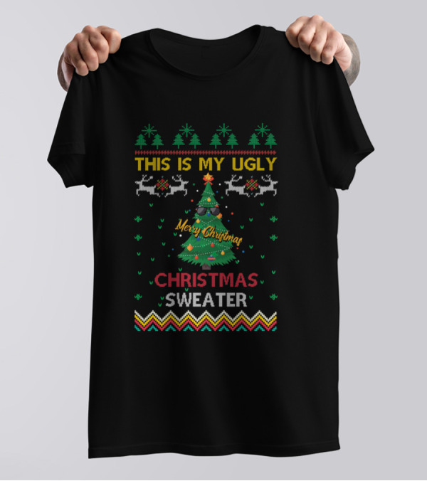 This Is My Ugly Christmas Sweater Merry Christmas Tree With Sunglasses T-Shirt