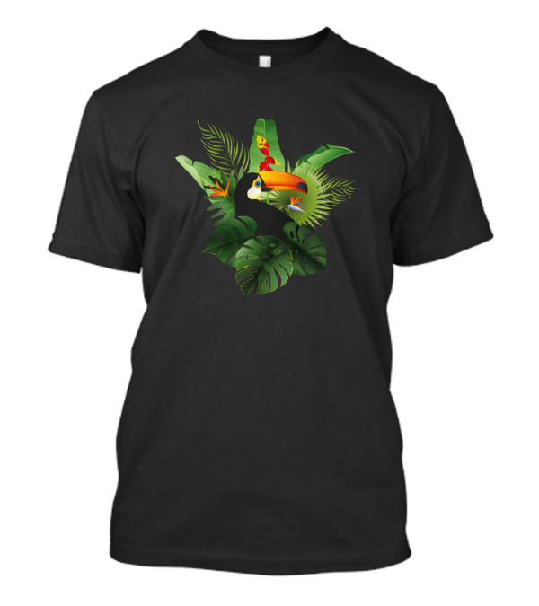 Toucan Tropical Flowers Bird Fly Animal Lover Jungle Foliage And Fauna T-Shirt