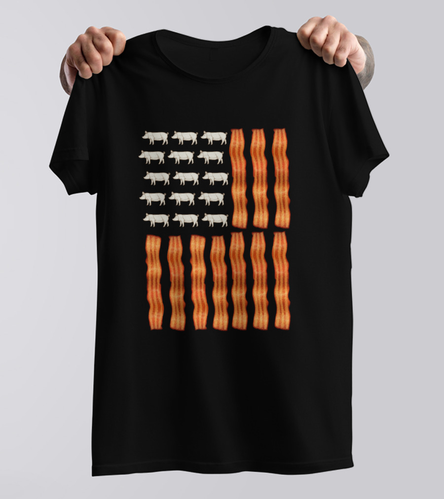 Usa Bacon Flag Pig Strips And White Piggies T-Shirt