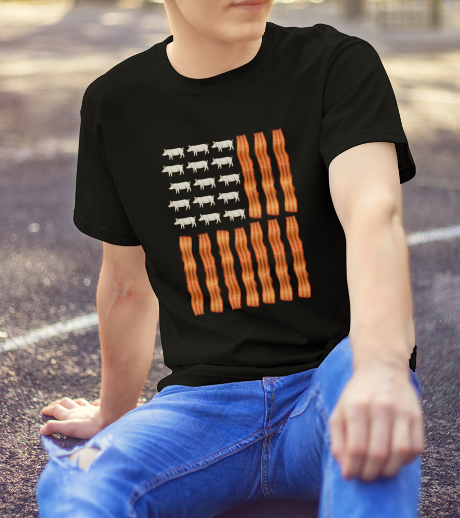 Usa Bacon Flag Pig Strips And White Piggies T-Shirt