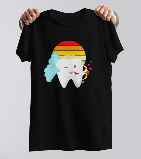 Valentines Day Dentist Dental Cupid Tooth Heart Sunset Archery Angel T-Shirt