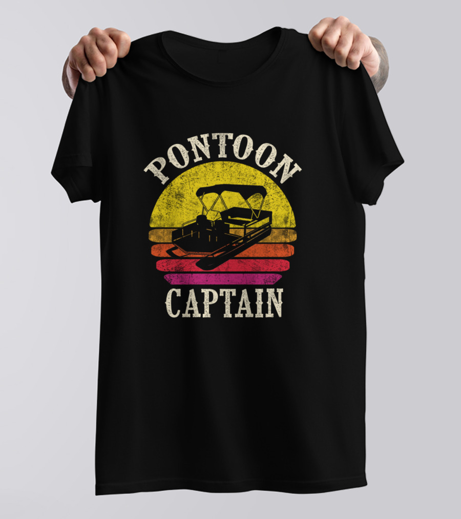 Vintage Pontoon Captain Retro Sunset Boat T-Shirt
