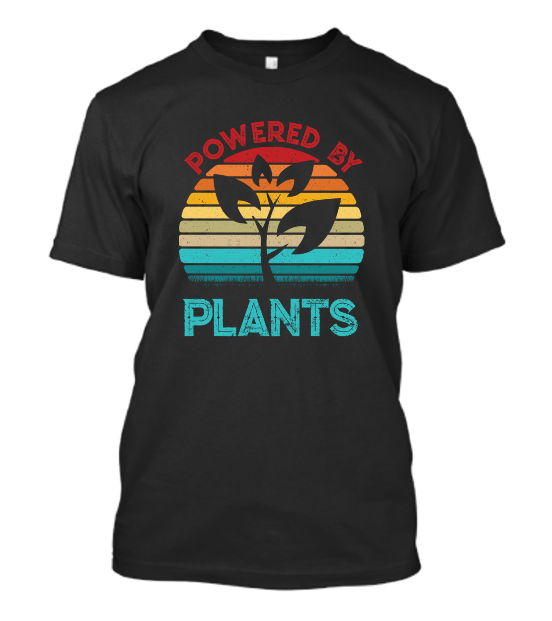 Vintage Powered By Plants Vegan Vegetarian Rainbow Stripes T-Shirt