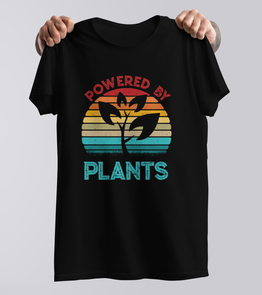 Vintage Powered By Plants Vegan Vegetarian Rainbow Stripes T-Shirt
