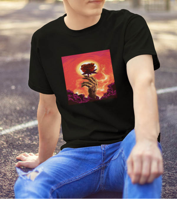 The Last Hope Rose In Hand Against Fiery Sky T-Shirt