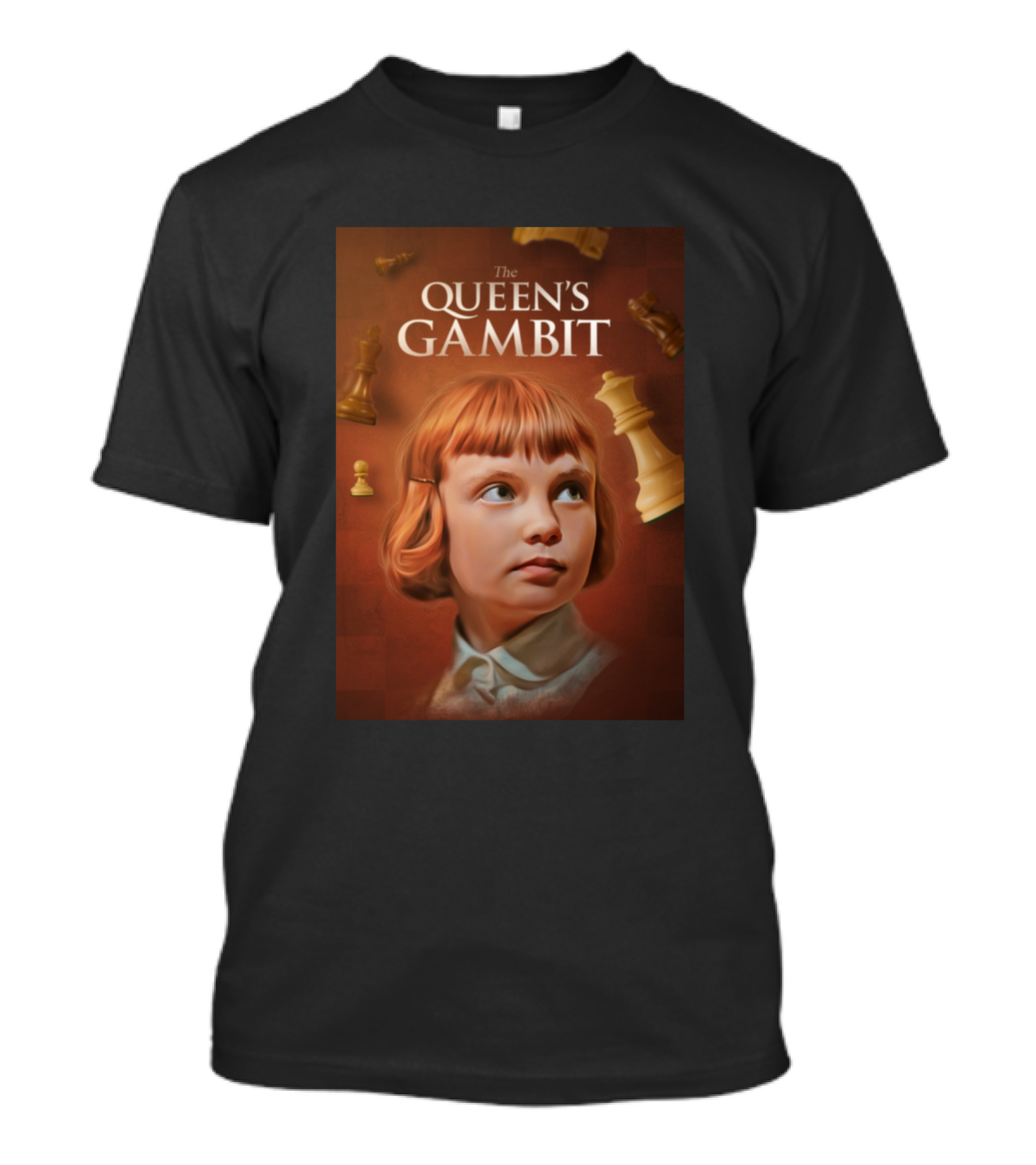 The Queen's Gambit Chess Portrait With Floating Pieces T-Shirt