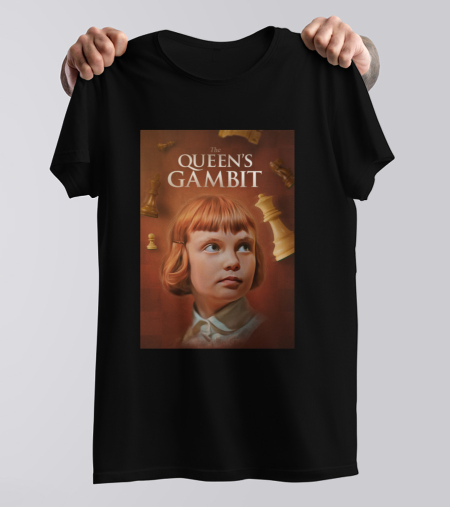 The Queen's Gambit Chess Portrait With Floating Pieces T-Shirt