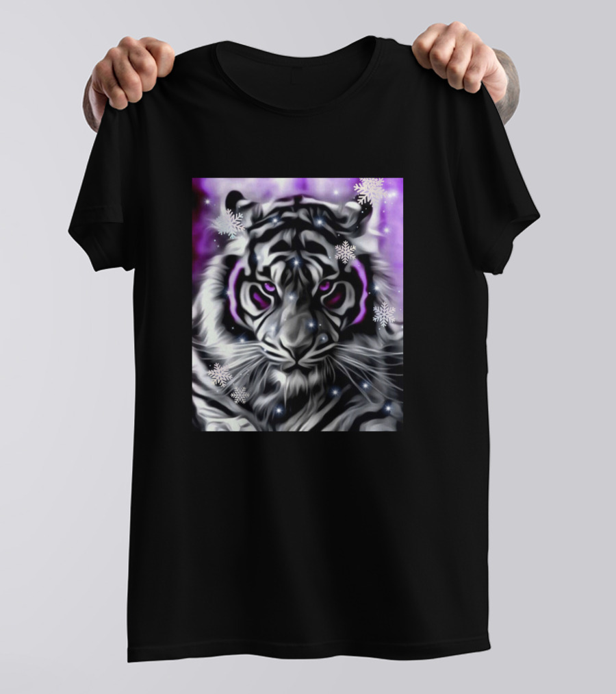 Tiger Most Dangerous Purple Eyes Snowflakes T-Shirt